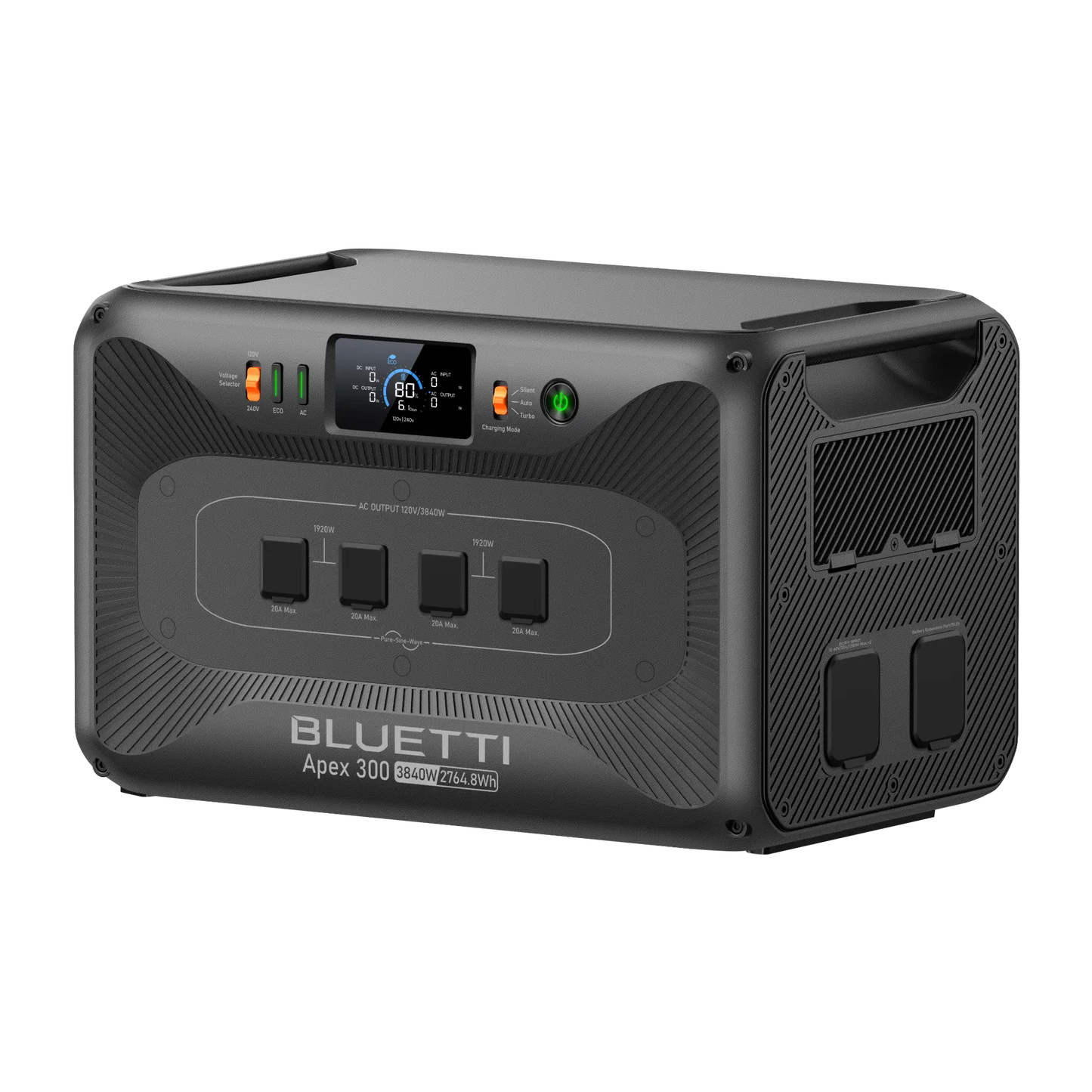 BLUETTI Apex 300 home battery backup, three-quarter view