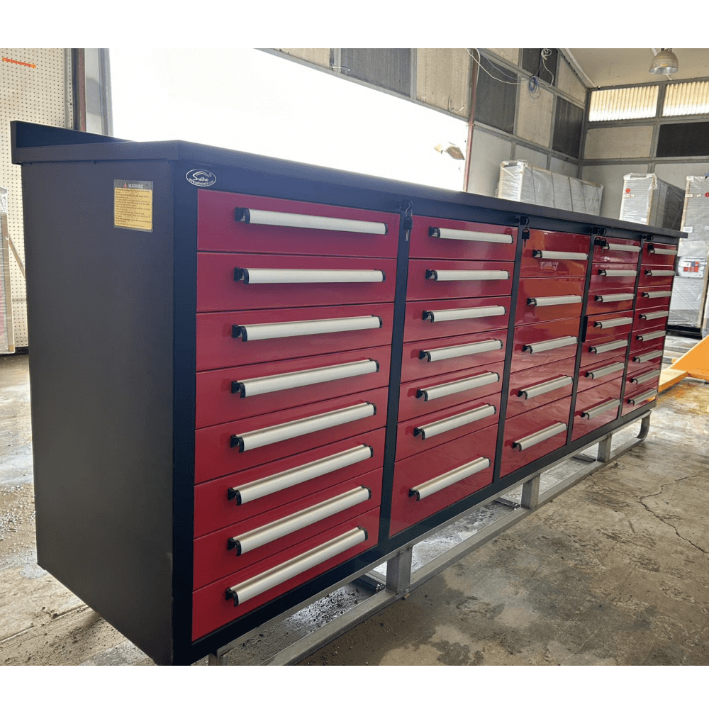 10 ft Steel Workbench Cabinet, 35 Drawer Garage Tool Storage System