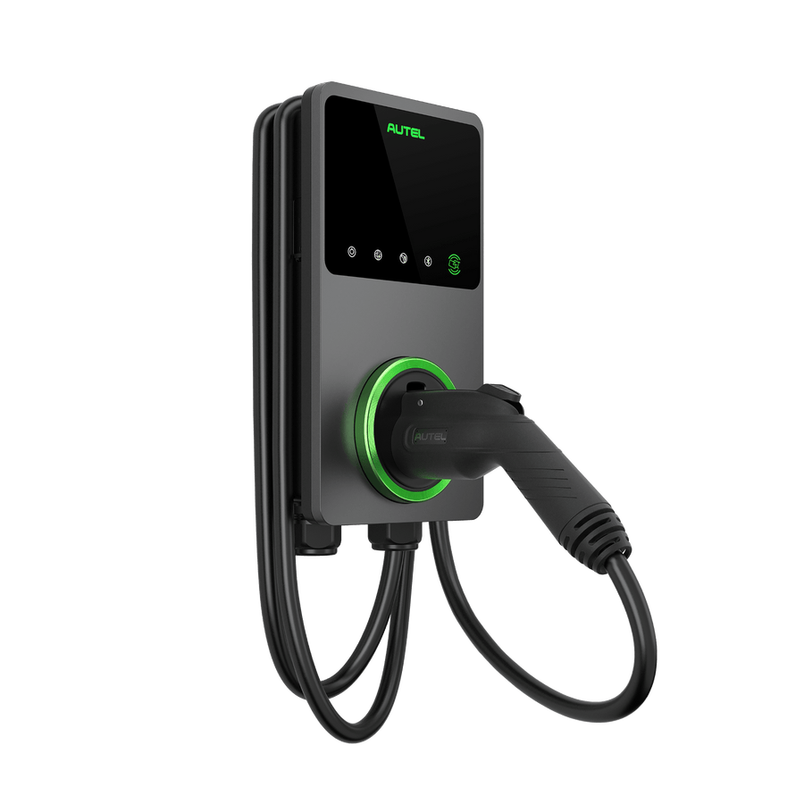 Angled view of the Autel AC Elite Home 50A 12kW hardwired Level 2 EV charger