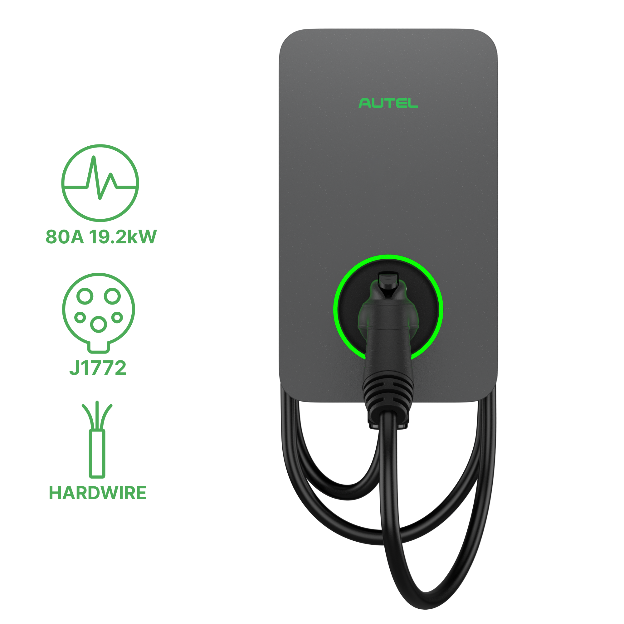 Autel MaxiCharger 80A residential EV charger wall unit with green status ring, front view