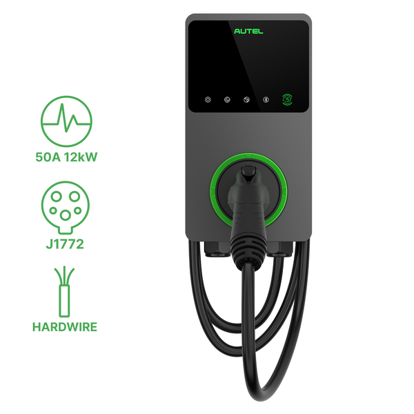 Autel AC Elite Home 50A EV charger wall unit with green status ring and J1772 connector