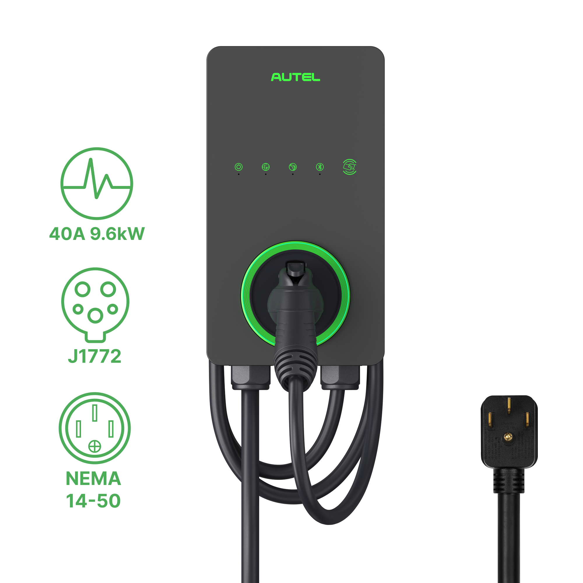 Autel AC Lite Home 40A EV charger with green status ring and NEMA 14-50 plug lead