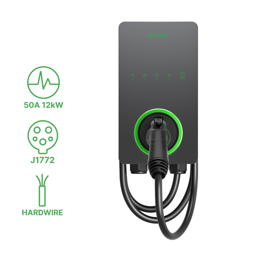Autel AC Lite Home 50A EV charger with green status ring and J1772 connector on white