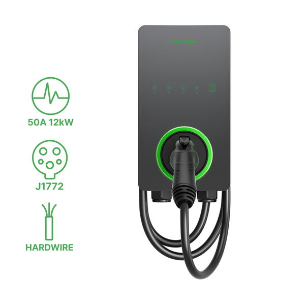 Autel AC Lite Home 50A EV charger with green status ring and J1772 connector on white