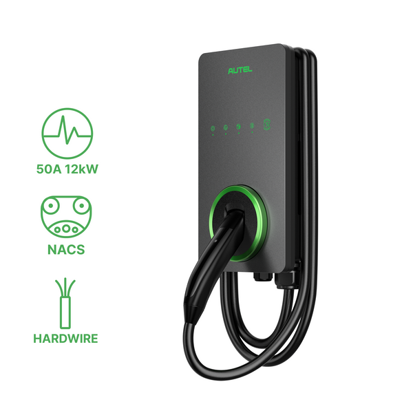 Autel AC Lite Home NACS 50A EV charger wall unit with green status ring, front view