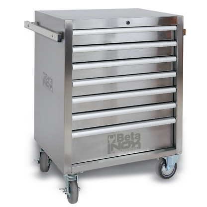 Beta C04TSS/7 stainless steel roller tool cabinet, seven drawers closed, on stainless casters