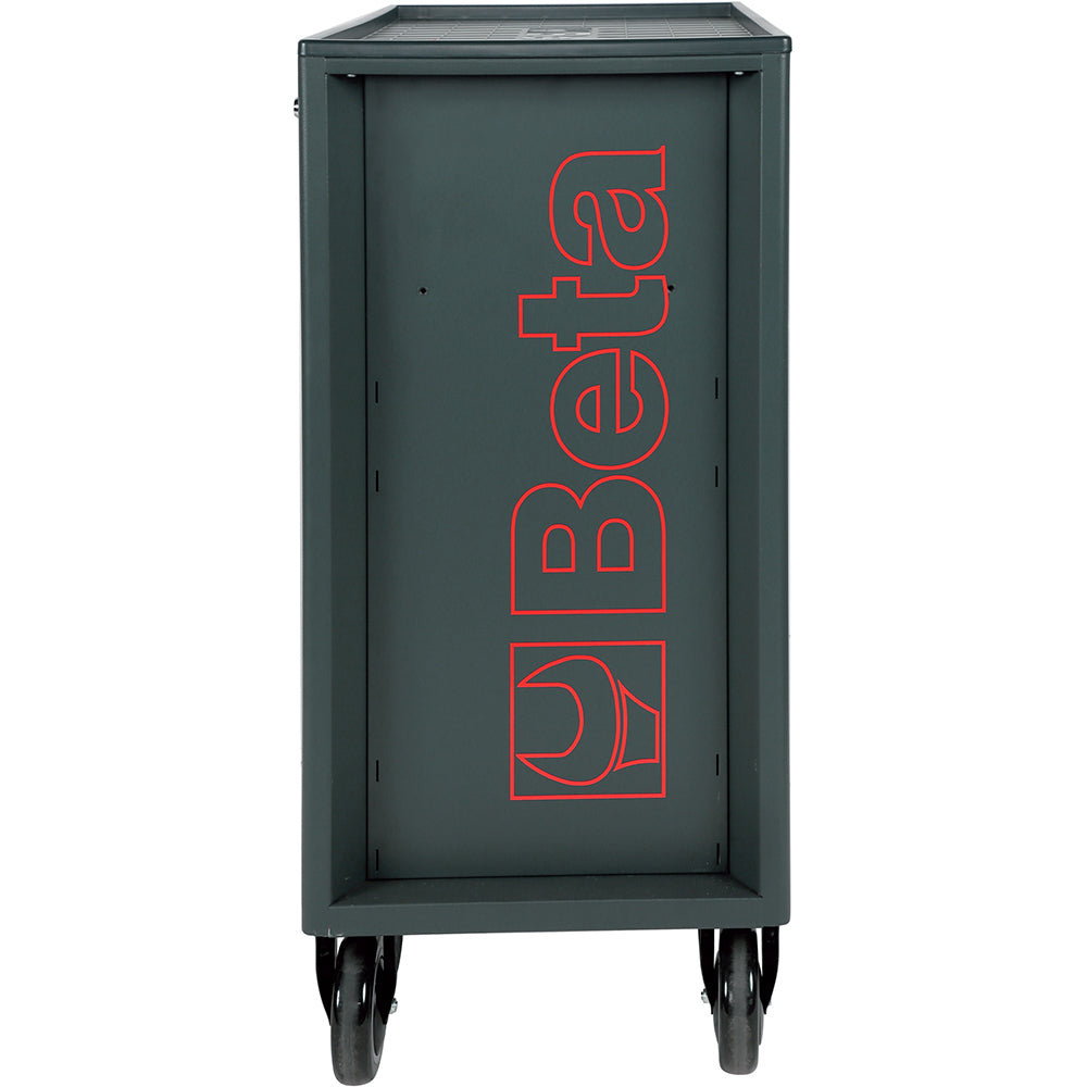 Side panel of the red Beta RSC24 rolling tool cabinet, showing the outline Beta logo