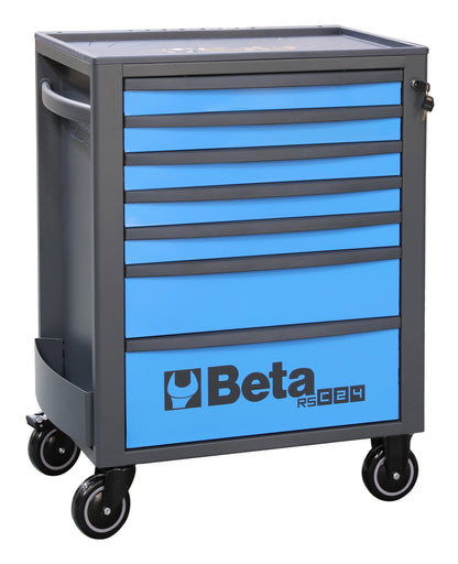 Beta RSC24 seven-drawer rolling tool cabinet in blue, showing the side carry handle