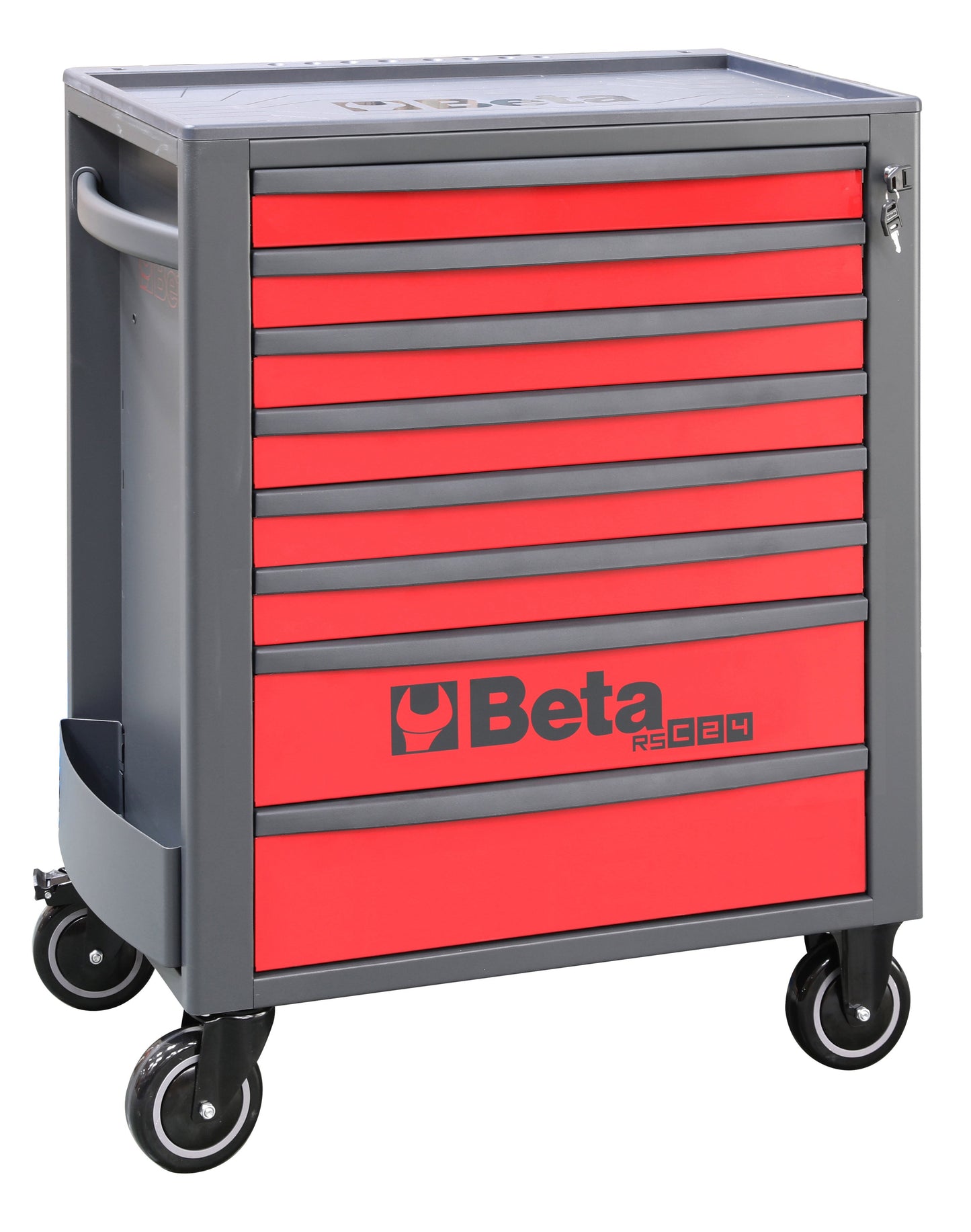 Beta RSC24 eight-drawer rolling tool cabinet in red with grey drawer pulls and frame