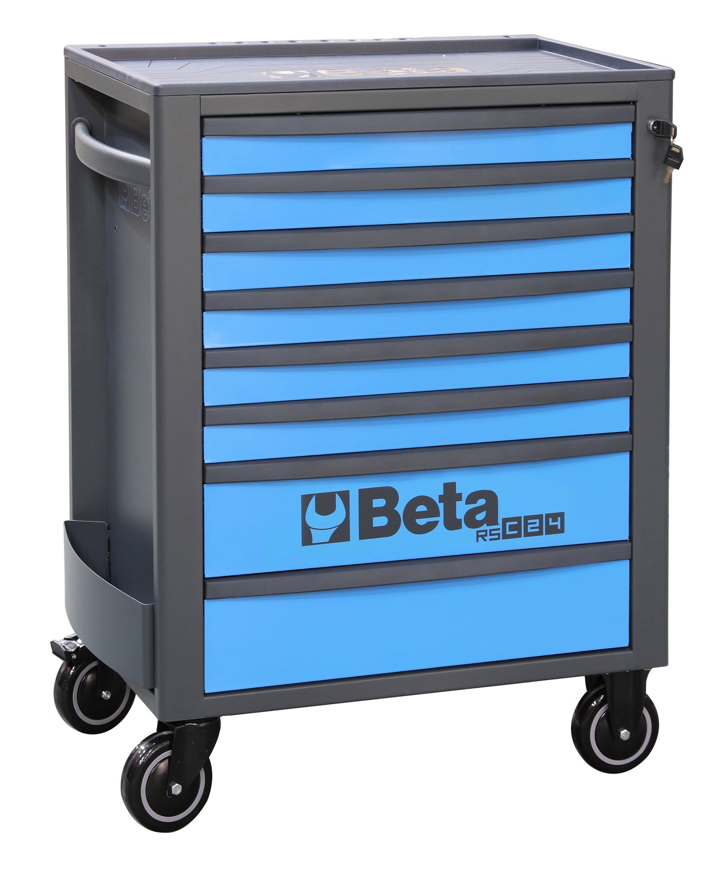 Beta RSC24 eight-drawer rolling tool cabinet in blue, front three-quarter studio view