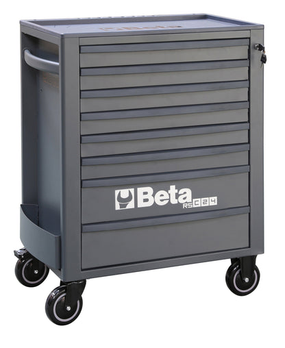 Beta RSC24 eight-drawer rolling tool cabinet in all-grey, showing the top tray lip