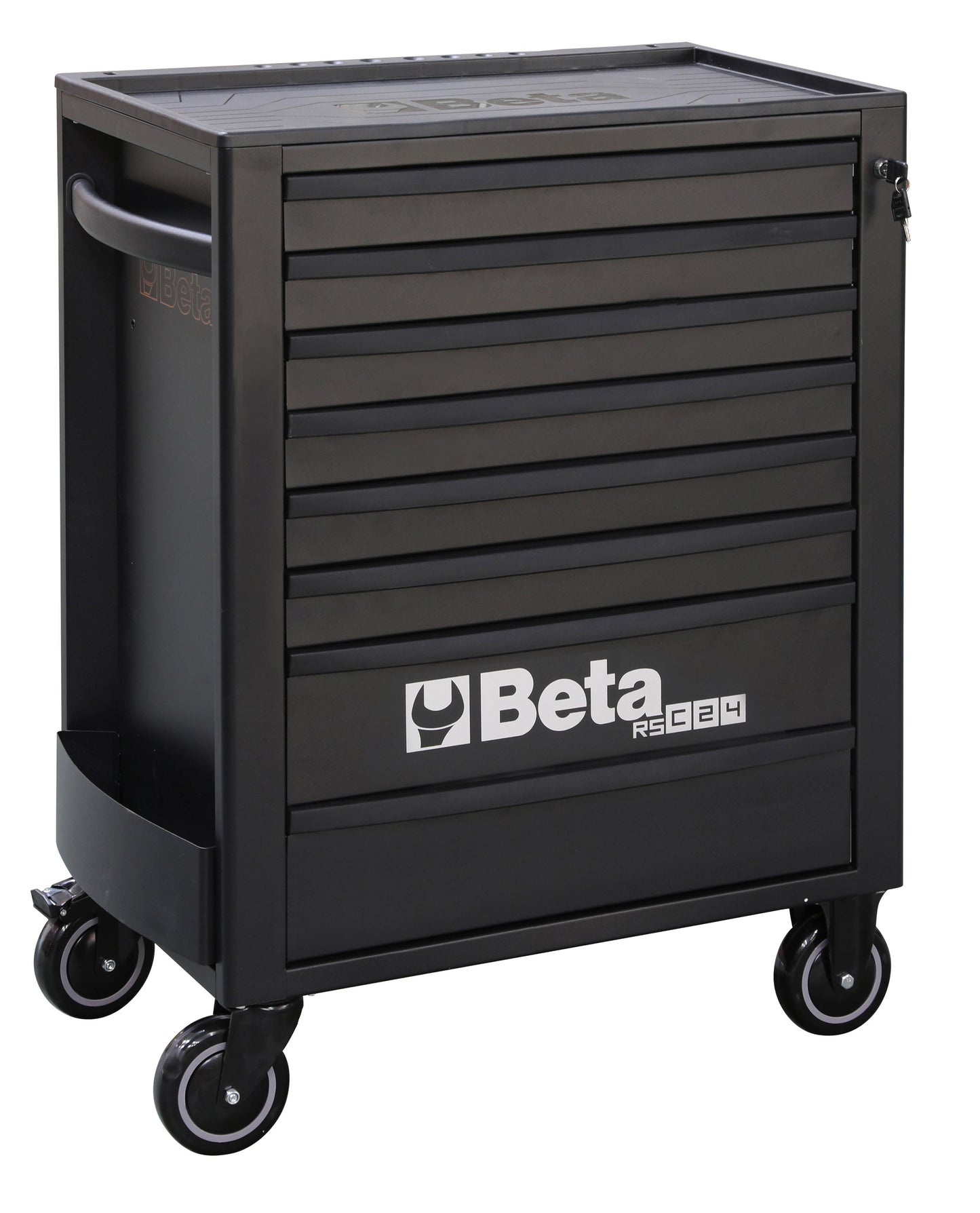 Beta RSC24 eight-drawer rolling tool cabinet in matt black with white RSC24 branding