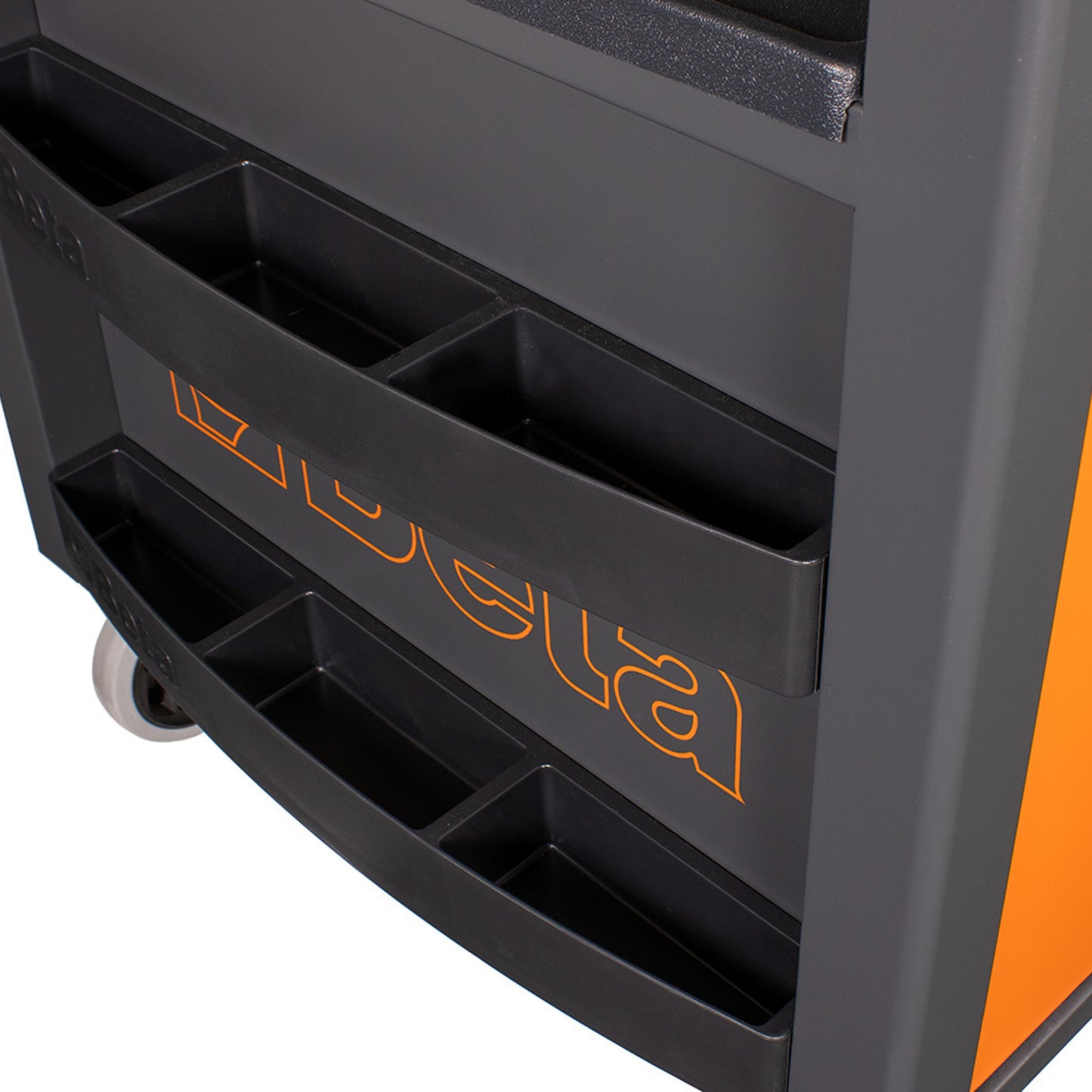 Close-up of the RSC28 moulded side shelves for bottles, spray cans and small parts