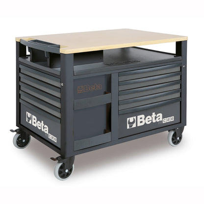Beta RSC28 SuperTank rolling tool cabinet in all-grey with wood bench top and pass-thru shelf