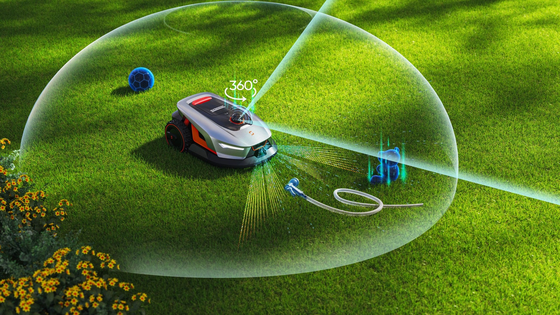 Sunseeker X4 scanning its surroundings with 360 degree 3D LiDAR and Vision AI