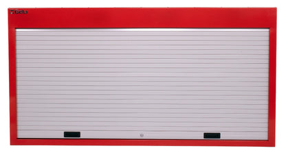 Red C57SP wall panel with the shutter rolled down and locked, only 6 in deep on the wall
