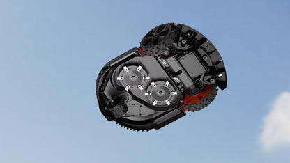 Underside of the Sunseeker X7 Gen 2 showing dual floating cutting discs