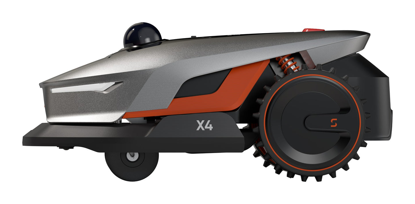 Sunseeker X4 robotic lawn mower, left side profile