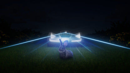 Sunseeker X7 Gen 2 detecting an animal on the lawn while mowing after dark