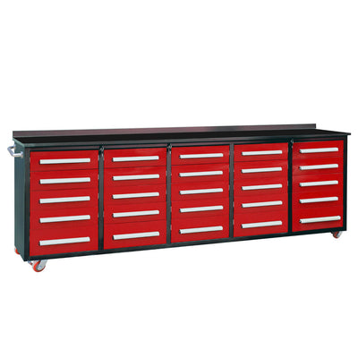 Chery Industrial 10 ft — 25-Drawer Mobile Workbench on Wheels