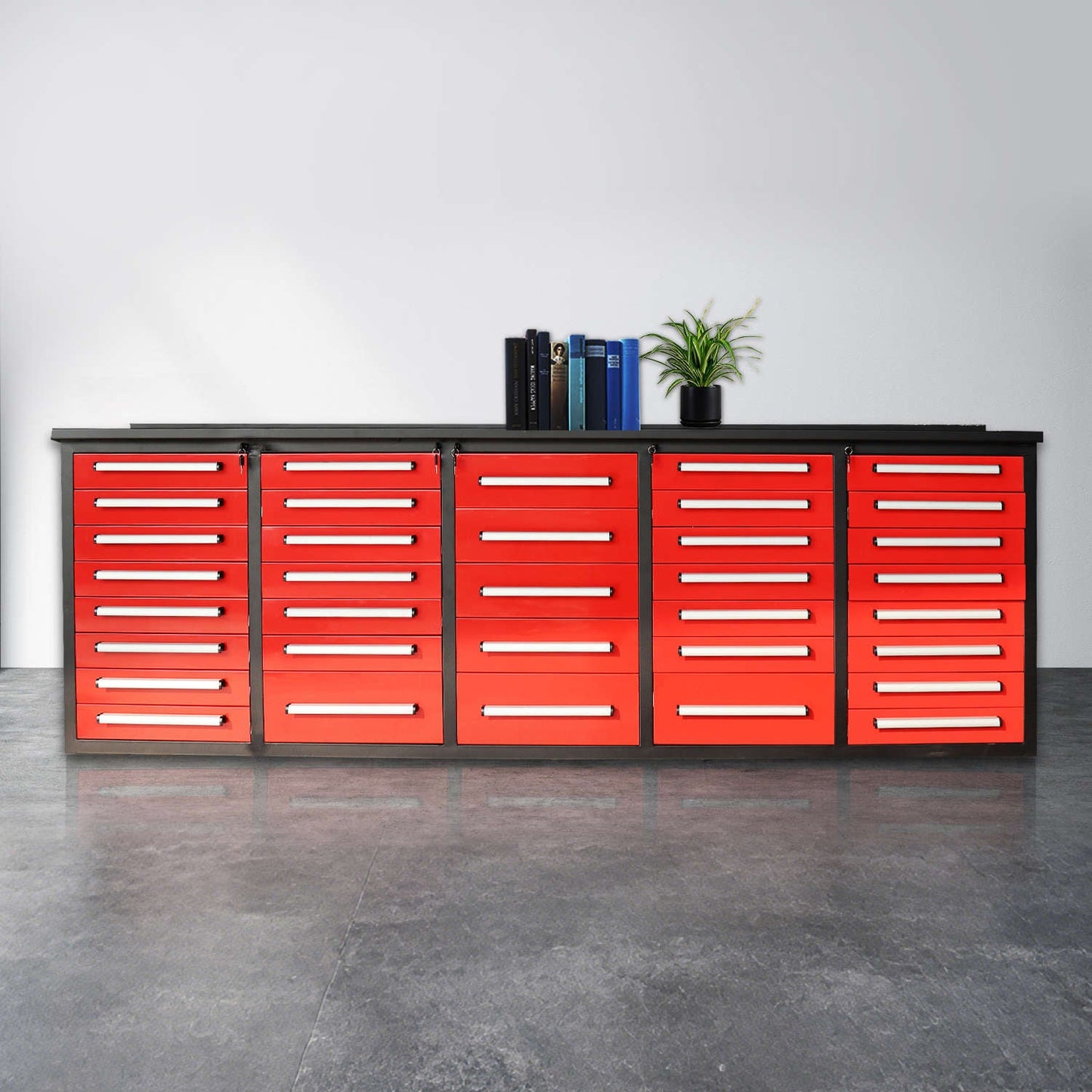 10 ft Steel Workbench Cabinet, 35 Drawer Garage Tool Storage System