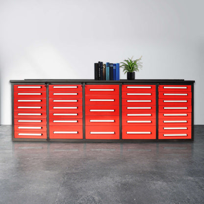 10 ft Steel Workbench Cabinet, 35 Drawer Garage Tool Storage System