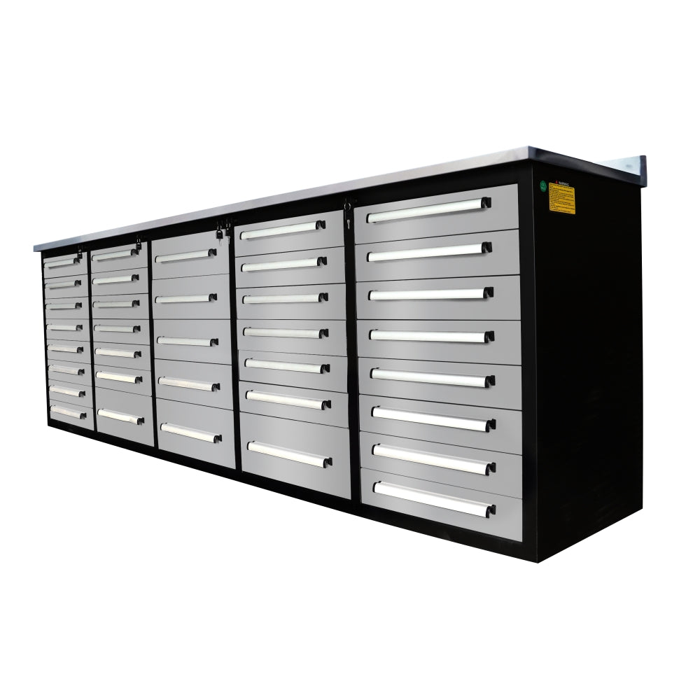 10 ft Steel Workbench Cabinet, 35 Drawer Garage Tool Storage System