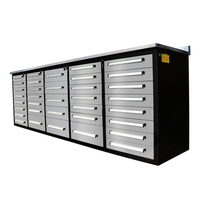 10 ft Steel Workbench Cabinet, 35 Drawer Garage Tool Storage System