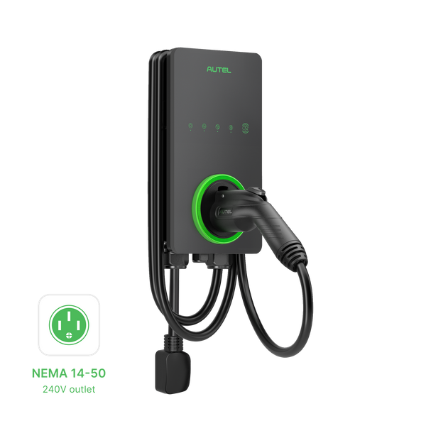 Angled view of the Autel AC Lite Home 40A plug-in Level 2 EV charger wall unit