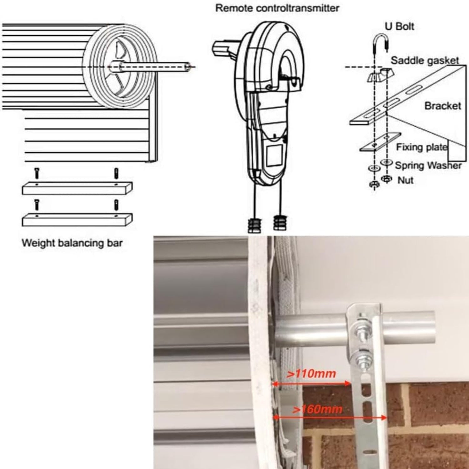 Automatic Roll up Door Opener,Commerial Garage Roller Door Opener with 4 Remote Powerful 1000N Motor 22M² Rolling OZ