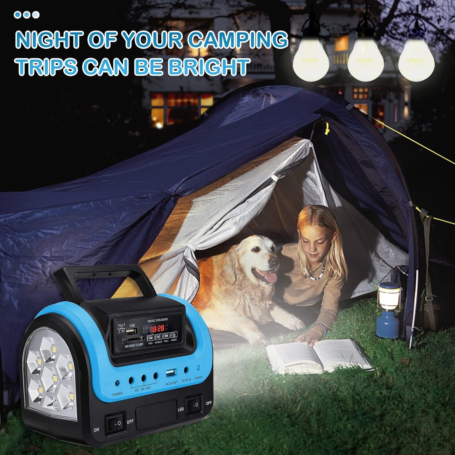 Solar Generator,Portable Power Station with Panel,Portable Power Bank Supply with Flashlight,Emergency Generator Solar Powered for Home Use Camping Travel Emergency(Blue)