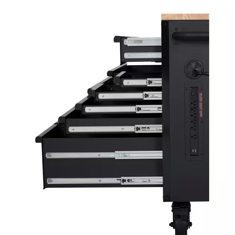 56 In. W X 27.6 In. D 10-Drawer Matte Black Heavy-Duty Mobile Workbench with Pegboard and Top Cabinets