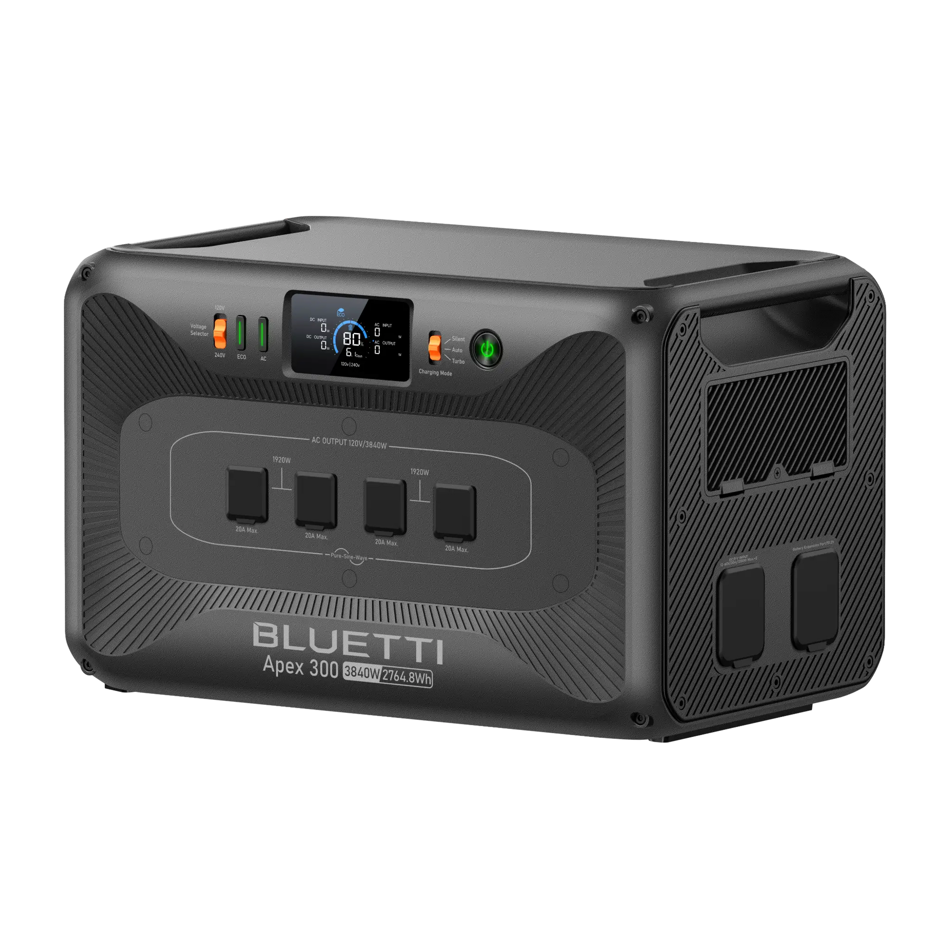 BLUETTI Apex 300 home battery backup, three-quarter view