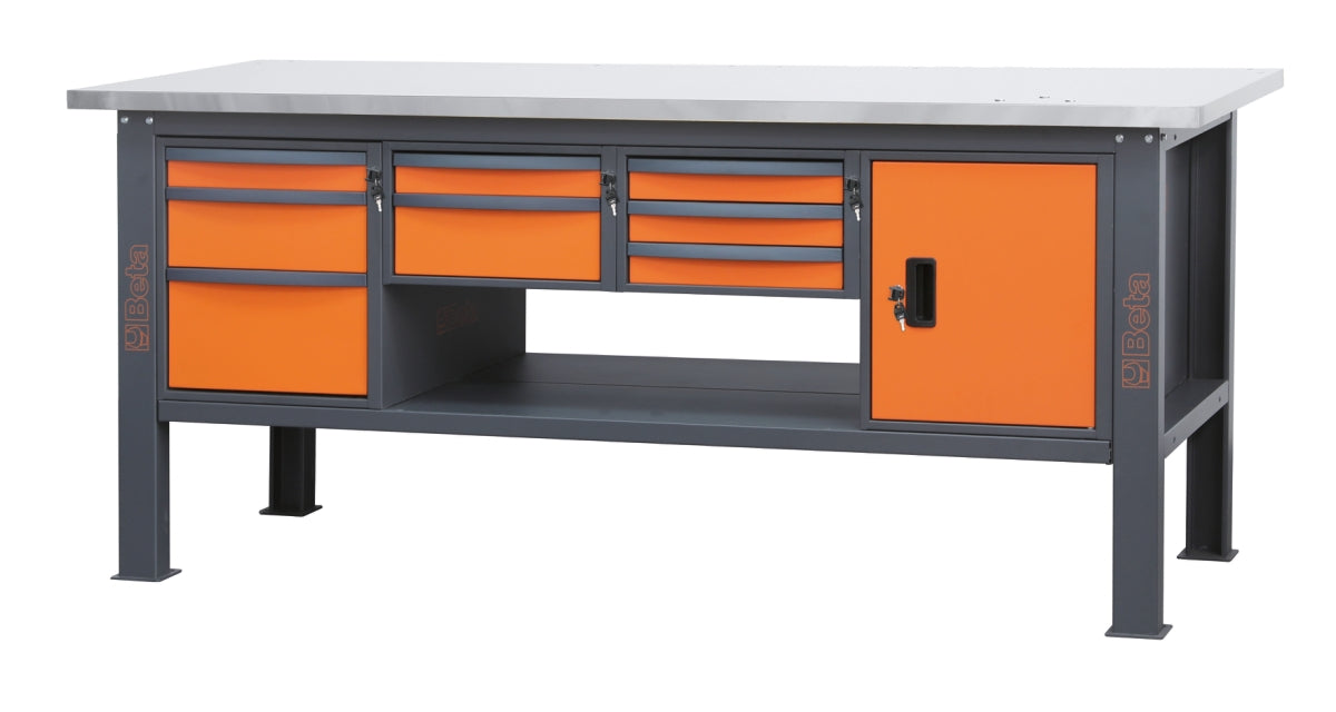 Beta C58BC-X2.1 8CA — 83 in. Workbench, Stainless-Coated Top, 8 Drawers + Door Module — Beta product photography