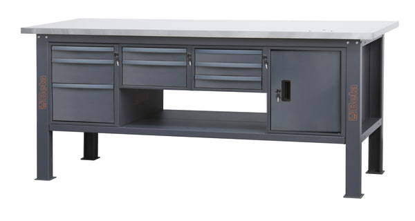 Beta C58BC-X2.1 8CA — 83 in. Workbench, Stainless-Coated Top, 8 Drawers + Door Module