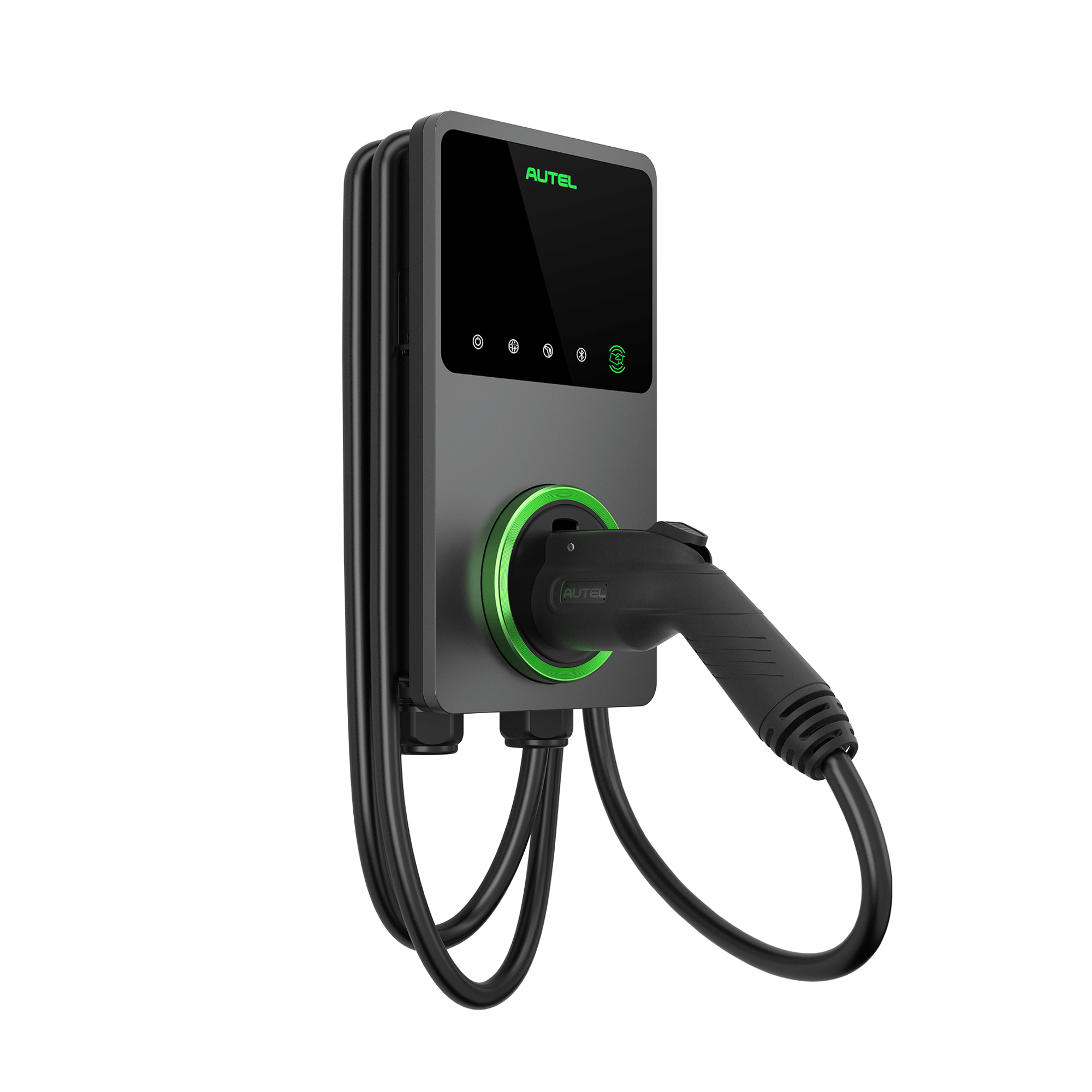 Angled view of the Autel AC Elite Home 50A 12kW hardwired Level 2 EV charger
