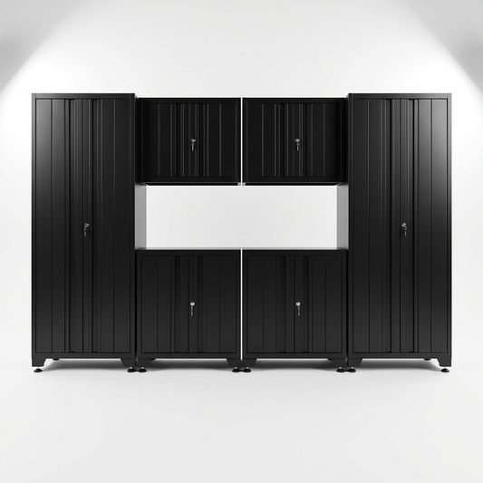 Garage Storage System Built for Organization, Welded Steel Construction, Pre-Assembled, 6-Piece Set — Studio Shot