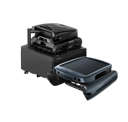 Beatbot AquaSense X with its base station and a second pool robot