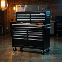 Modular Tool Storage 52 In. W Standard Duty Black Mobile Workbench Cabinet with 8-Drawer Top Tool Chest — Studio Shot