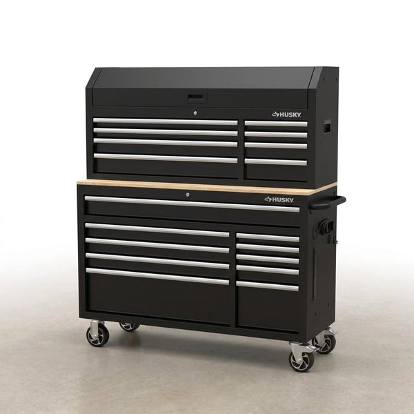 Modular Tool Storage 52 In. W Standard Duty Black Mobile Workbench Cabinet with 8-Drawer Top Tool Chest — Studio Shot
