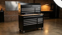 Modular Tool Storage 52 In. W Standard Duty Black Mobile Workbench Cabinet with 8-Drawer Top Tool Chest — Lifestyle