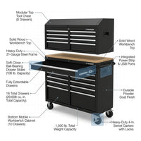 Modular Tool Storage 52 In. W Standard Duty Black Mobile Workbench Cabinet with 8-Drawer Top Tool Chest — How It Works