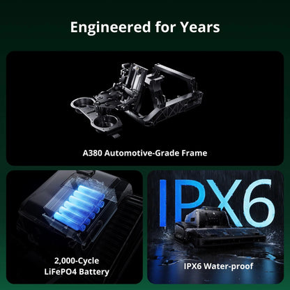 A380 aluminium alloy frame, 2,000-cycle LiFePO4 battery and IPX6 rating of the One Plus