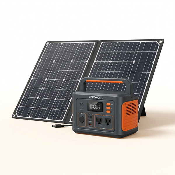 Portable Solar Generator with Panel, 300W Power Station with 60W Solar Panel Foldable,100W Portable Solar Power Bank with AC Outlet 110V Camping Battery Pack for Home Use RV Outdoor Power Outage — Studio Shot