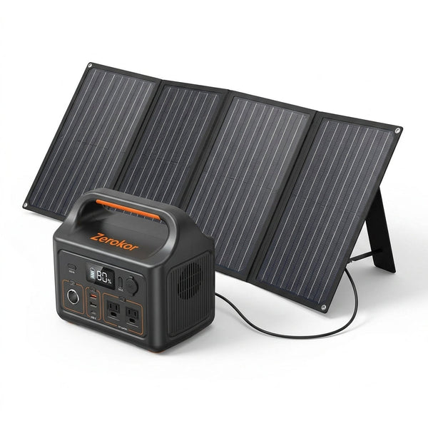 Portable Solar Generator with Panel, 300W Power Station with Foldable Solar Panel 40W, 110V AC Outlet 100W Camping Portable Solar Power Bank Battery Pack for Home Use RV Outdoor Laptop Power Outage — Studio Shot