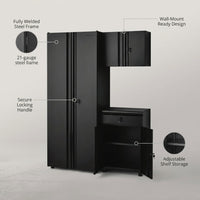 Regular Duty Welded 54.5 In. W X 75 In. H X 19.6 In. D 21-Gauge Steel 3-Piece Garage Storage System in Black — infographic