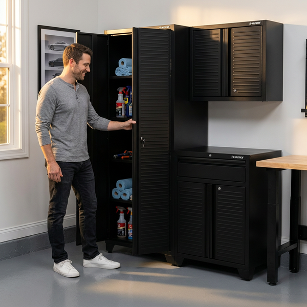Garage Storage System Built for Heavy Duty Organization, 21-Gauge Steel, 3-Piece Cabinet Set, Black Finish