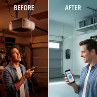 Smart Garage Door Opener - Wall Mounted - Myq Smartphone Controlled - Ultra Quiet Space Saving Direct Drive, Model RJO20, Black — Before & After