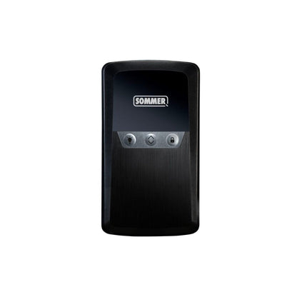 Sommer remote-mount control housing with integrated buttons fitted in a garage