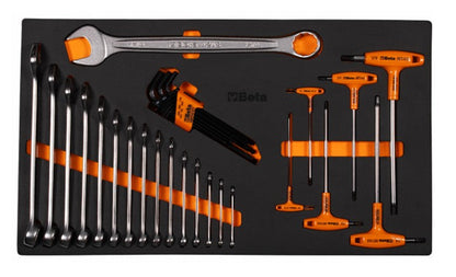 Beta 5924 tray of combination wrenches, folding hex key set and T-handle hex and Torx keys